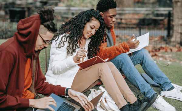 College Students using technology on campus