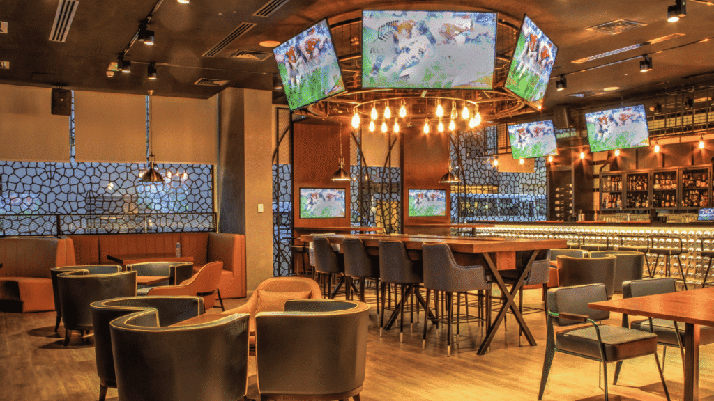 Synced TVs in a Hotel Lobby
