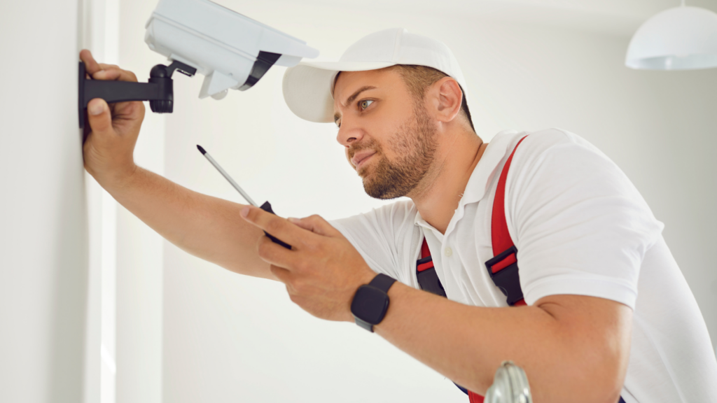 Tech Installing Hotel Surveillance Camera