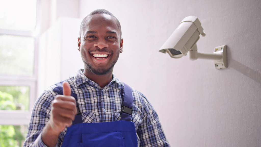 Tech Installing Video Cameras