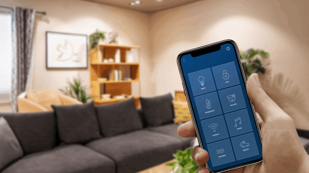 Man operating his smart home with his phone