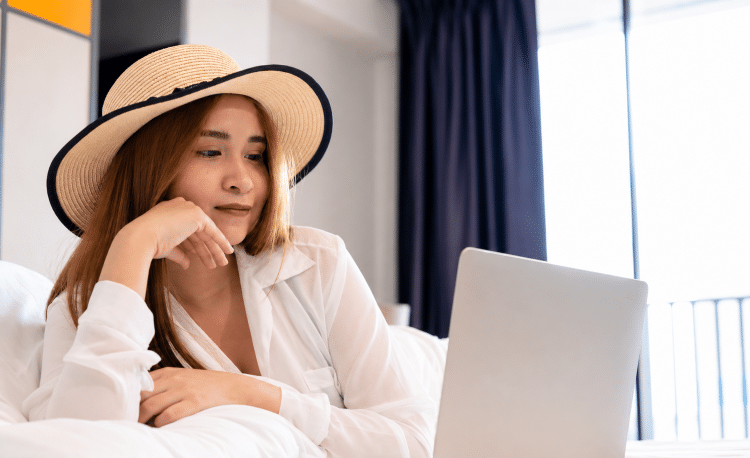 Hotel guest using reliable wi-fi at hotel with backup internet circuit