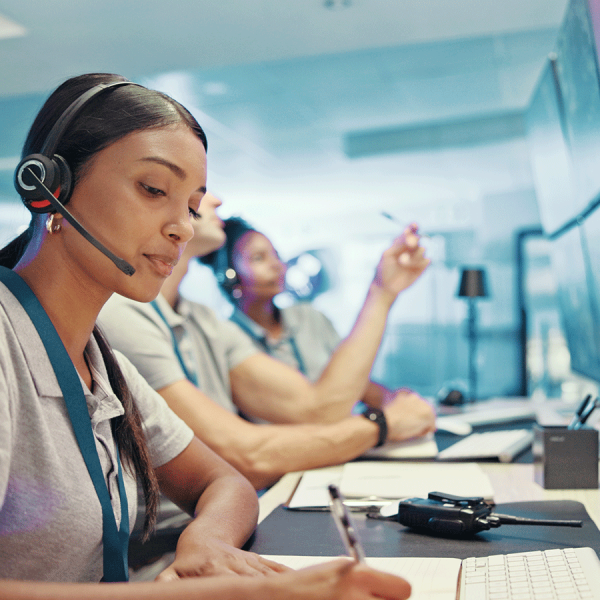 Safety monitoring team answering phone