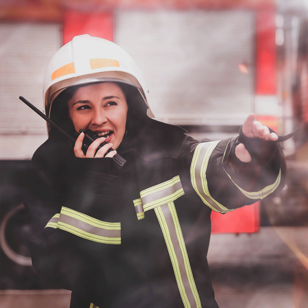 Firefighter Talking on Radio to Crew