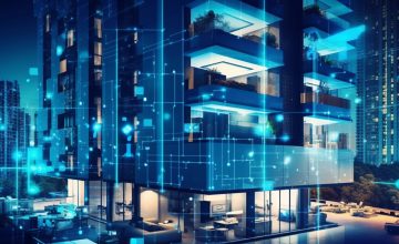 Smart hotel management dashboard, modern hotel in a metropolis with Generative AI.