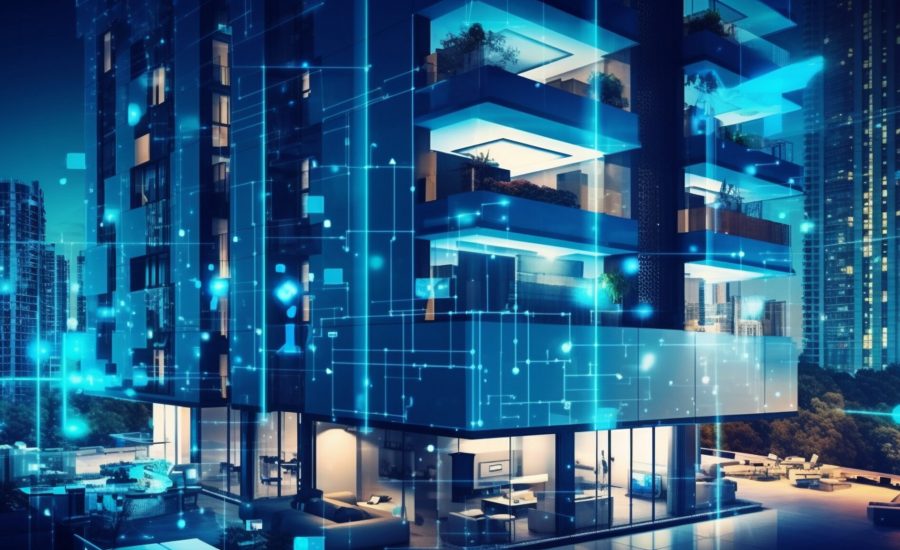 Smart hotel management dashboard, modern hotel in a metropolis with Generative AI.