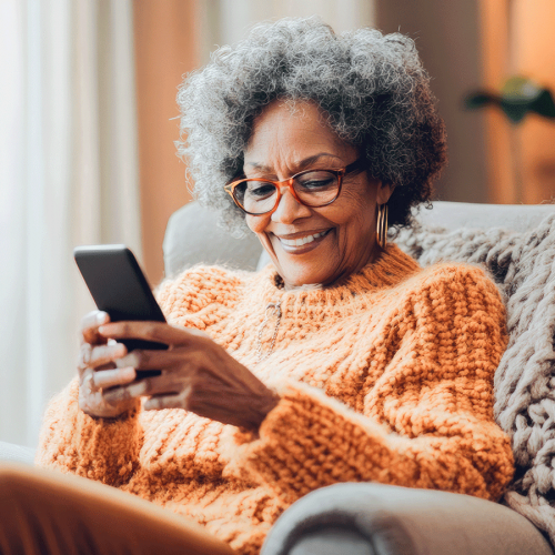 African American Senior on Phone using WiFi