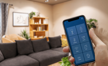 Man operating his smart home with his phone