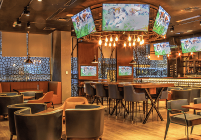 Synced TVs in a Hotel Lobby