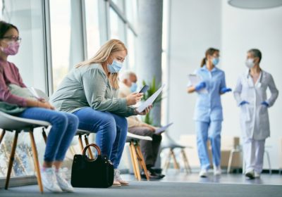Hospital worker on cell phone