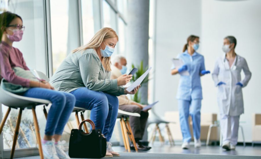 Hospital worker on cell phone
