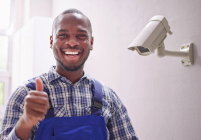 Tech Installing Video Cameras