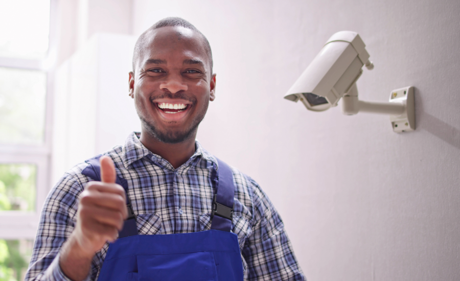Tech Installing Video Cameras