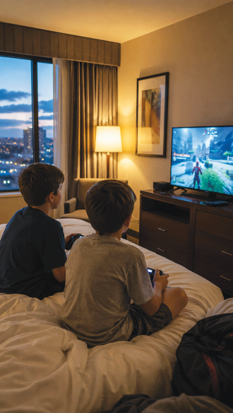 kids-playing-video-games-in-hotel