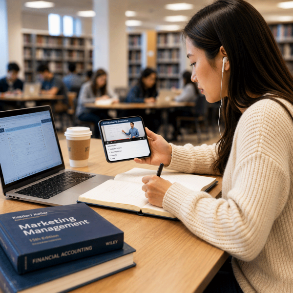 student-studying-in-school-library-with-a-phone-and-laptop